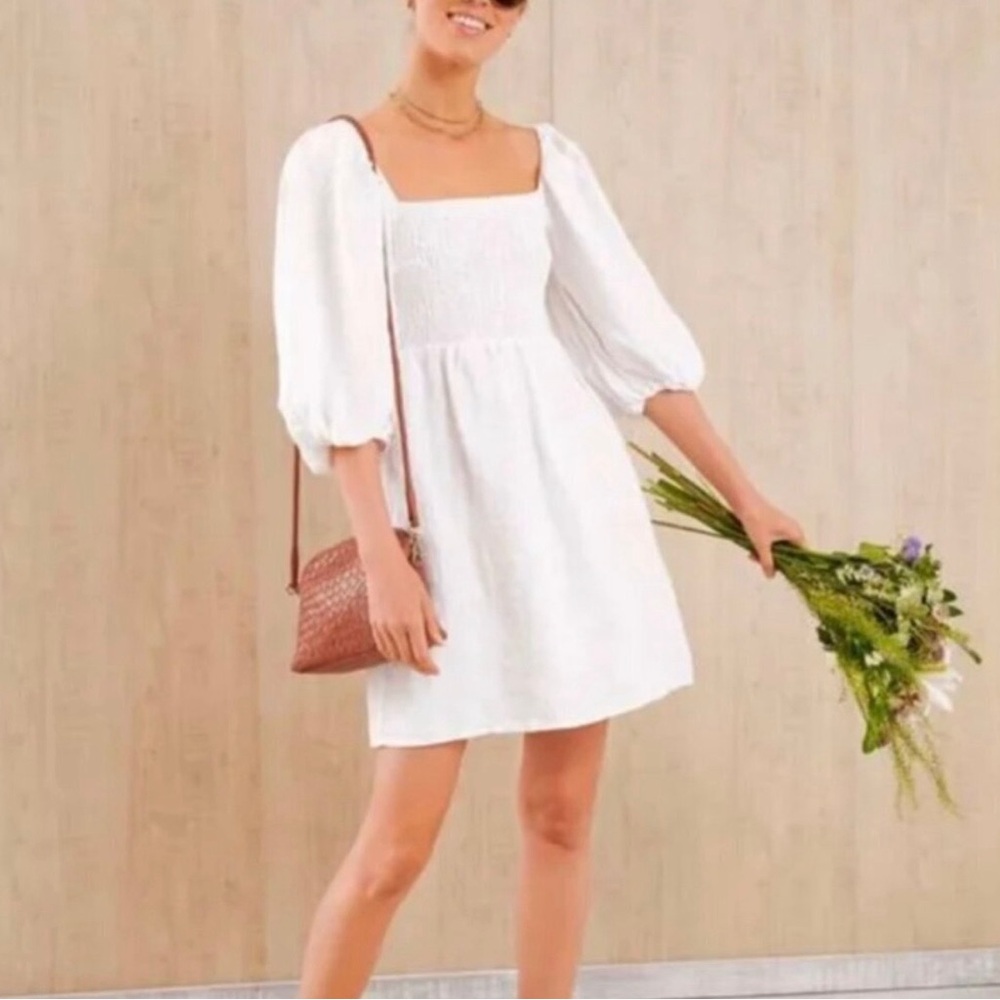 Tuckernuck White Mini Dress with Puff Sleeves